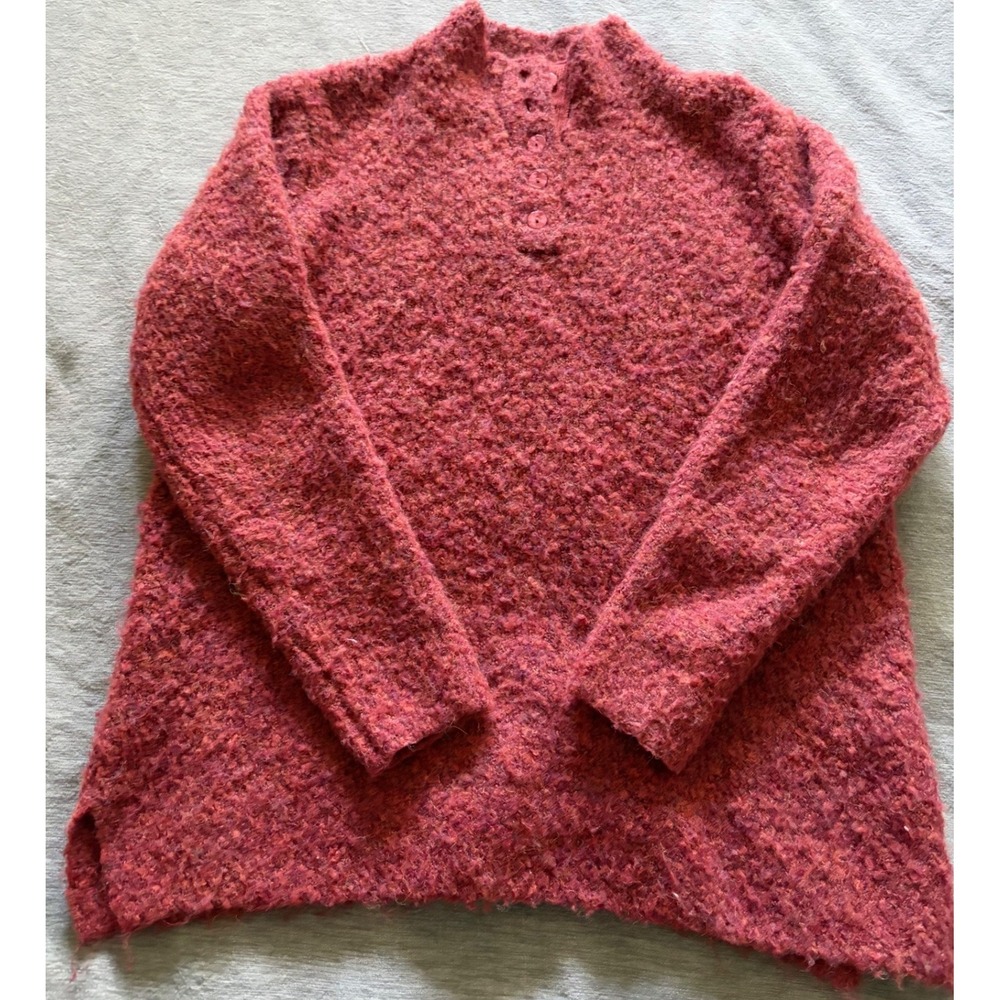 Appleseed's Petites Red Marl Boucle Mock Neck Button Sweater PL A46539